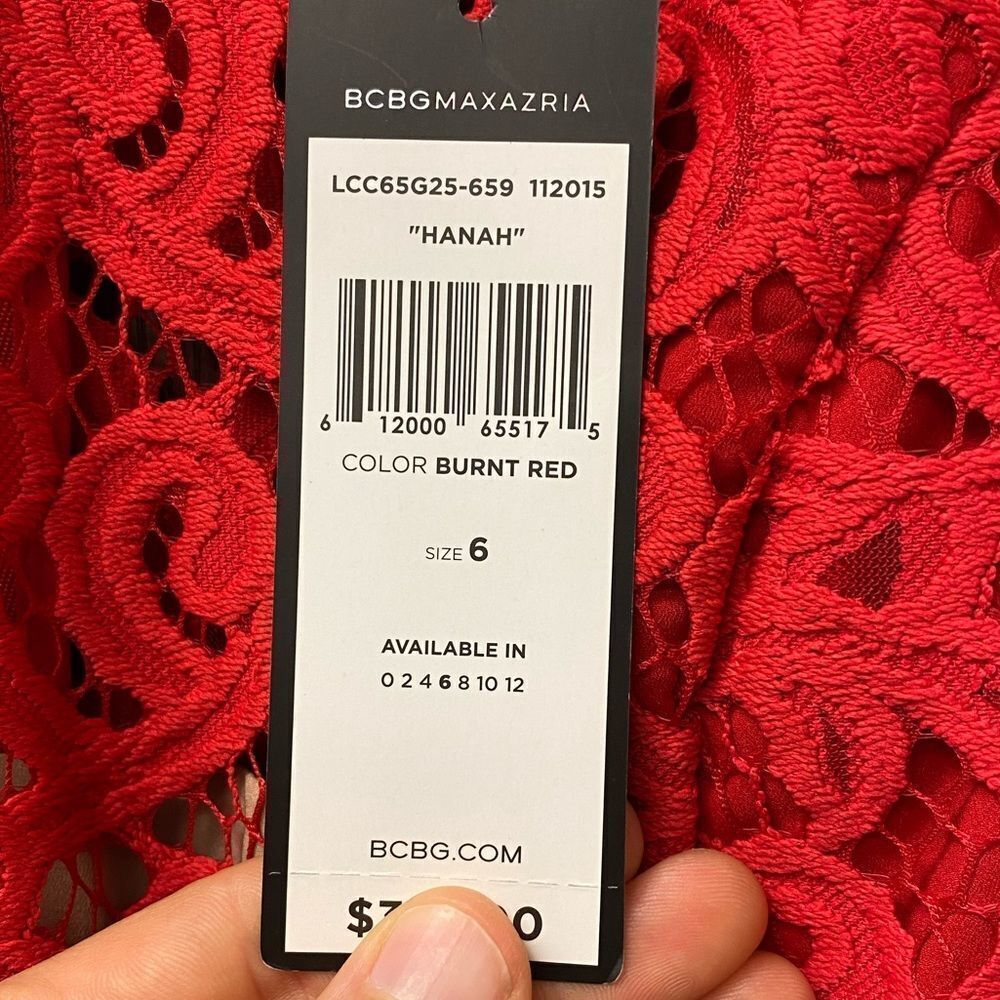 Bcbgmaxazria Red Hanah Scroll Lace Mini Dress - Sleeveless - Picture 7 of 11